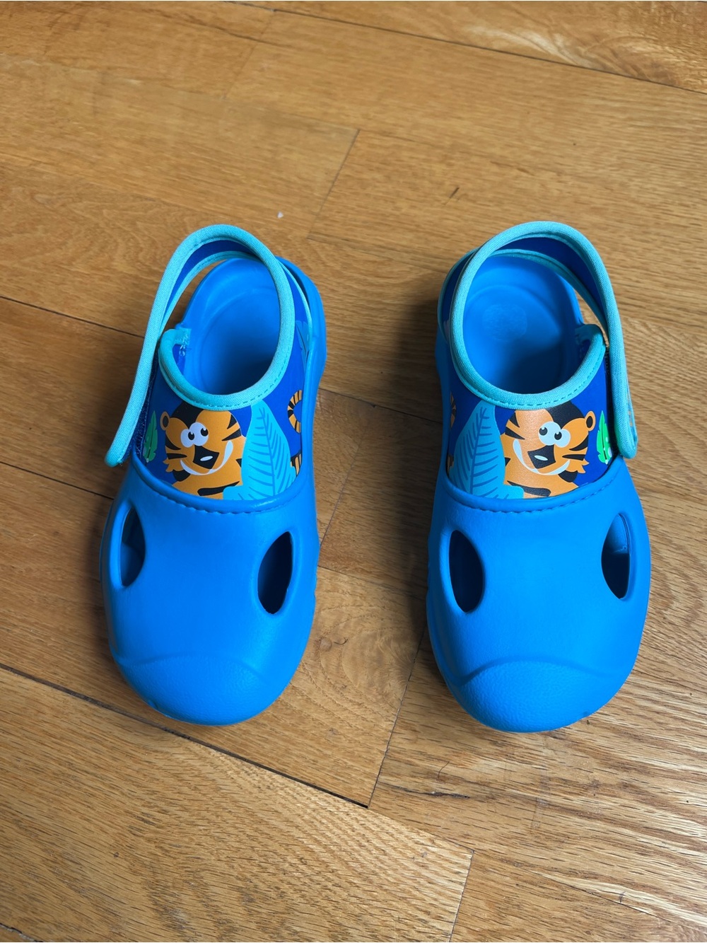 Kids Blue Water Shoes with Playful Tiger Design
